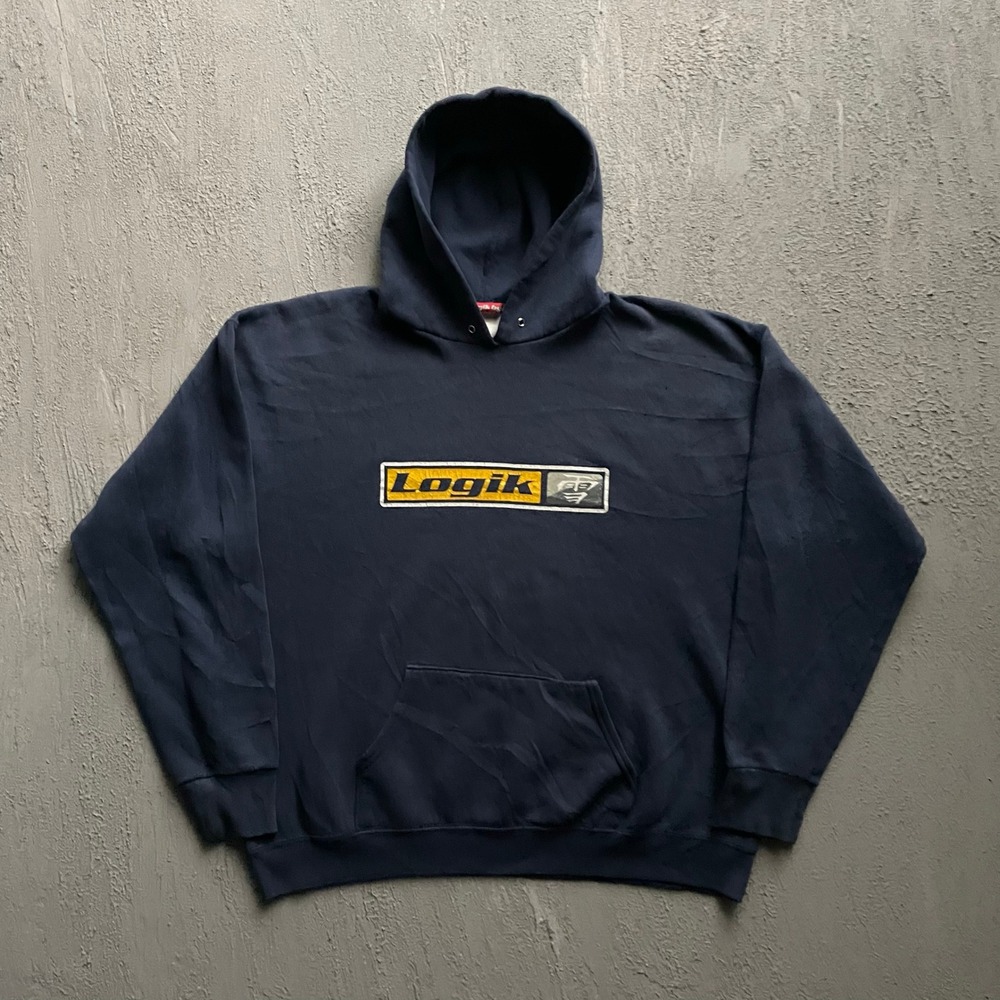 Vintage Logik by KL Hoodie Mens XL Navy Blue 90s